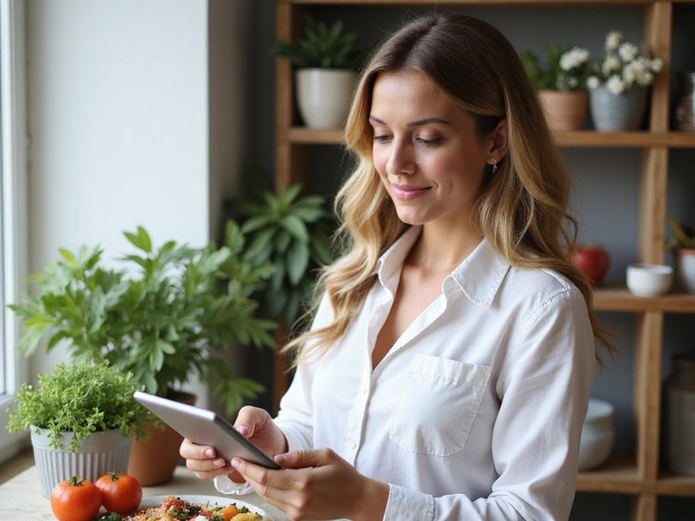Nutrizionista che spiega un piano alimentare su un tablet